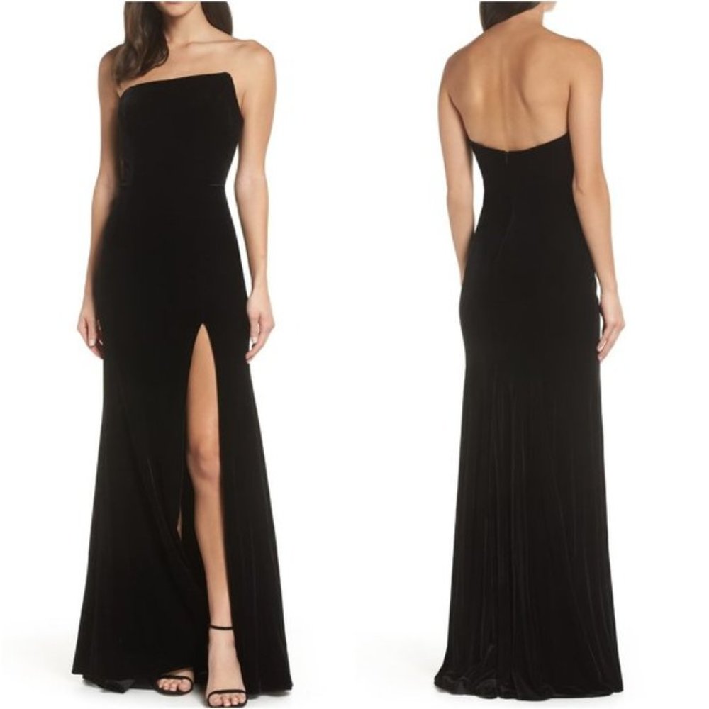 XSCAPE Black Velvet Strapless Mermaid Gown
